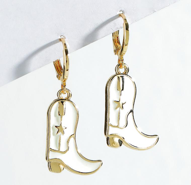 Dangly Cow Print Boot Cowboy Cowgirl Western Earrings Brown Metal Zircon Boho Bohemia Fur Hat Boot Star Earrings Golden EAR0126