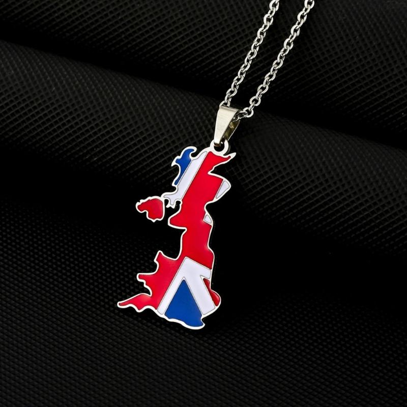 Vintage Map Pendant Necklace United Kingdom of Great Britain and Northern Ireland Country Outline Flag Charm Necklaces