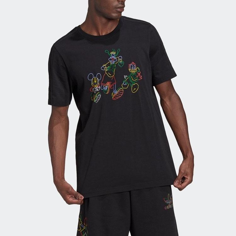 Adidas Originals Disney Mickey Cartoon Print Round Neck Short Sleeve T-Shirt Men Tops Black HF4932
