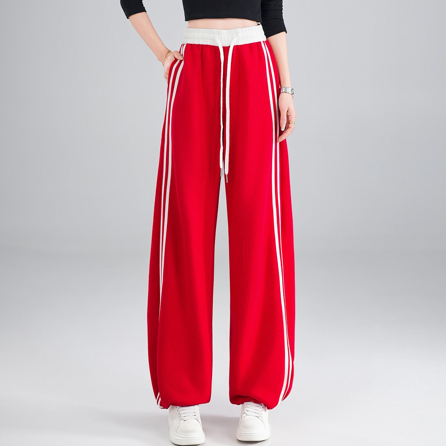 

Women s Street-Style High-Waisted Wide-Leg Pants - 2026 Spring College Style, Age-Reducing, Drape, Straight-Leg Sweatpants 31 красный