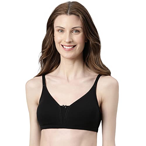 Enamor Women's 92% Cotton, 8% Spandex Wire Free Casual T-Shirt Bra (A072_Black_34C)