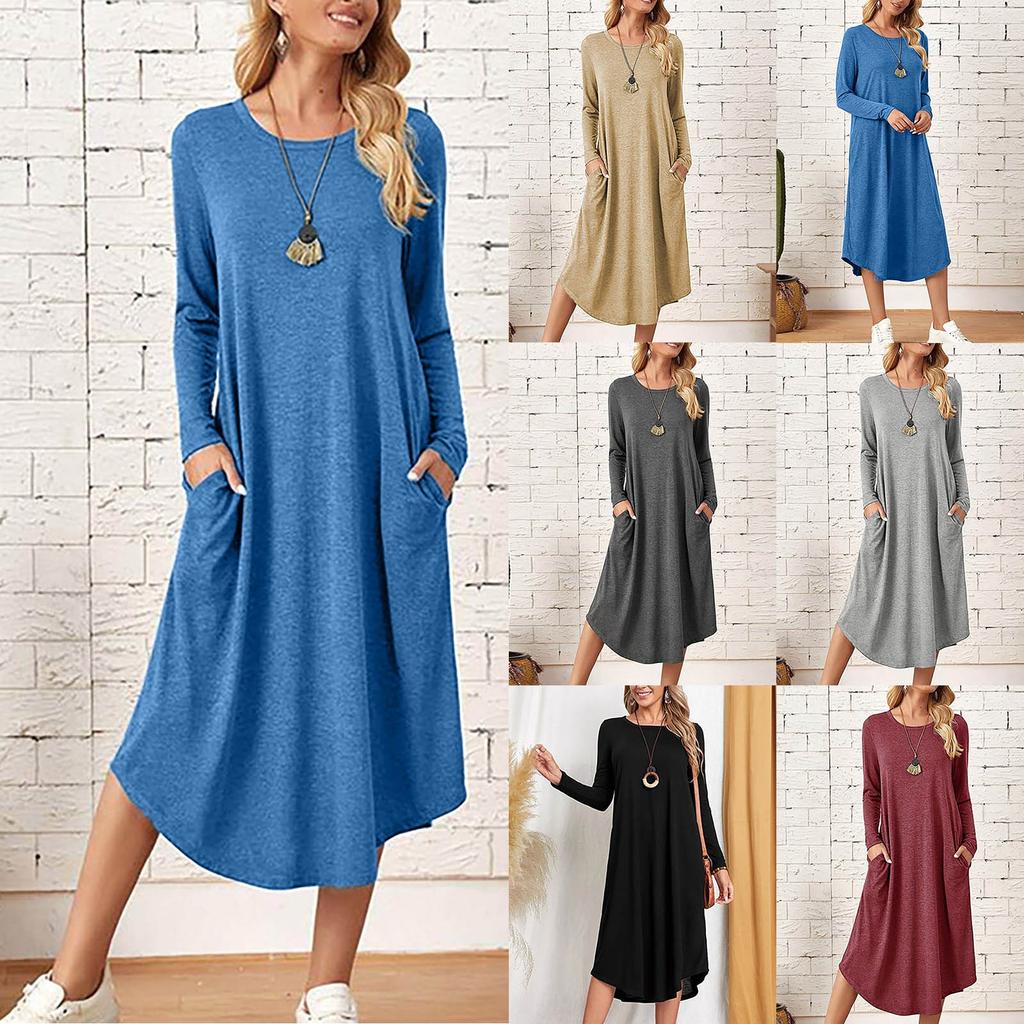 Satın alın (Joy choose)Women's Casual Solid Round Neck Long Sleeve