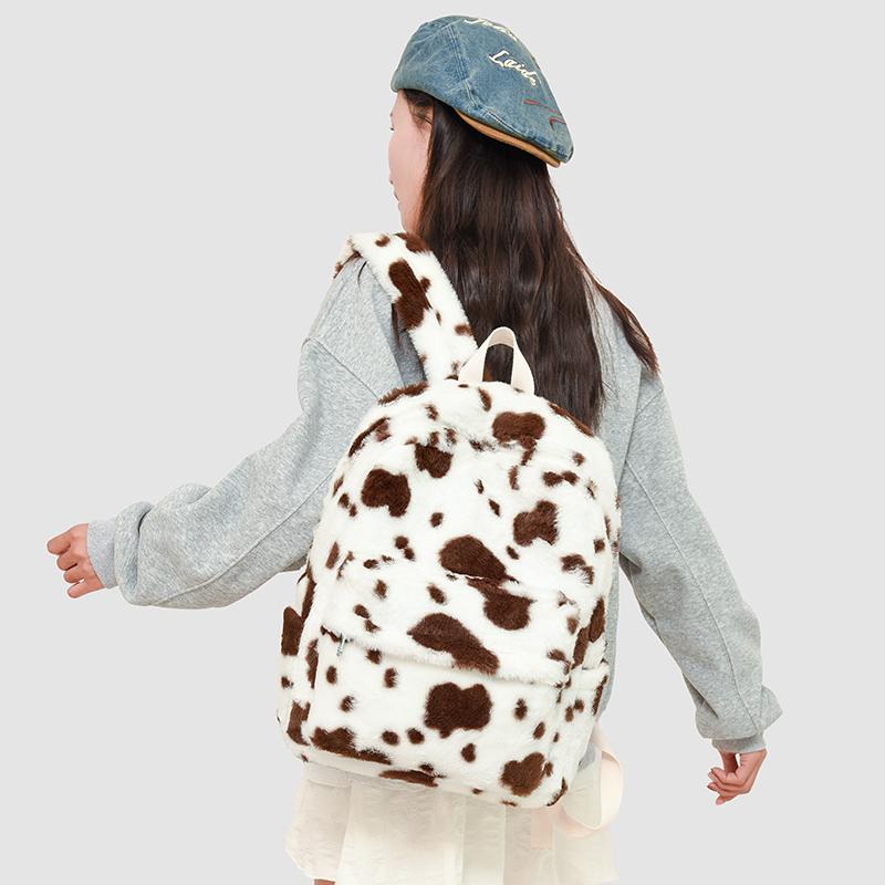 2026 High Quality Casual Plush Sweet Interior Zipper Pocket School Bags Fashion Color Blocking Large Capacity Commute Backpacks