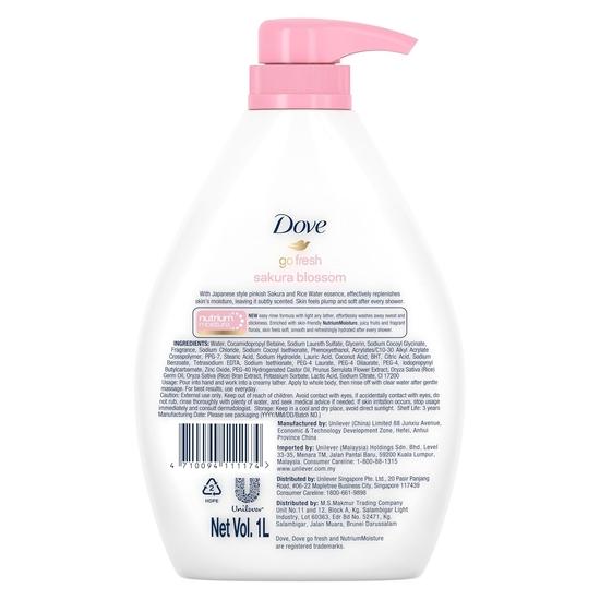 DOVE Refreshing Sakura Blossom Body Wash with Himalaya Pink Salt for Replenished Skin, 1L