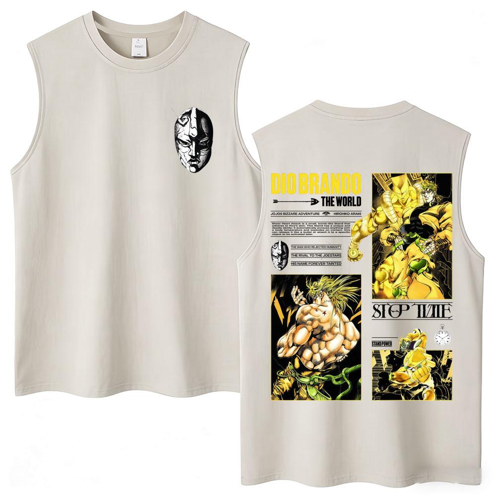 Washed Anime Bizarre Adventure Rohan Kishibe Tank Tops Men's Harajuku Vintage T Shirt Casual Cotton Loose Vests