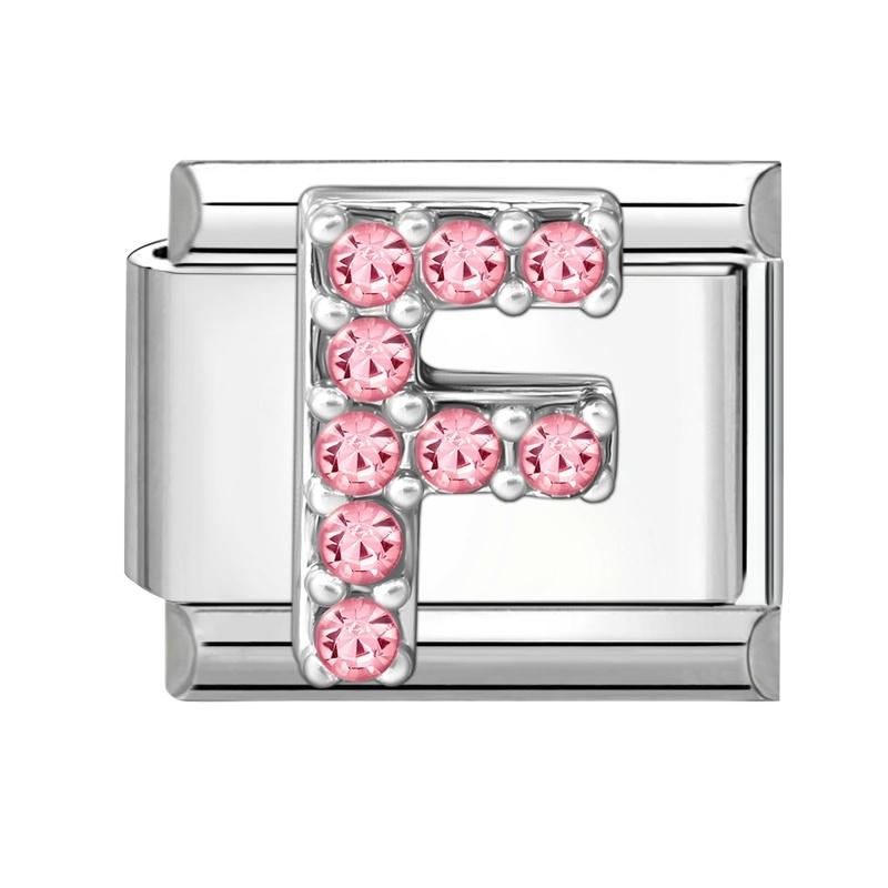 1pz Micro Intarsiato Zirconia Rosa Full Zircone 26 Lettere Inglesi Fascino Italiano Adatto Bracciale in Acciaio Inossidabile da 9mm Gioielli Fai da Te
