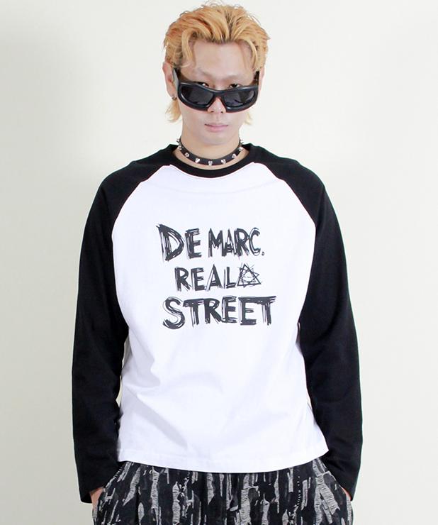 Deumakeu Text Raglan Color Block Long Sleeve T-Shirt Black & White