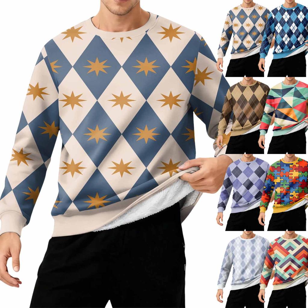 Herr Rundhals Fleecefodrad Tjock Enfärgad Sweatshirt