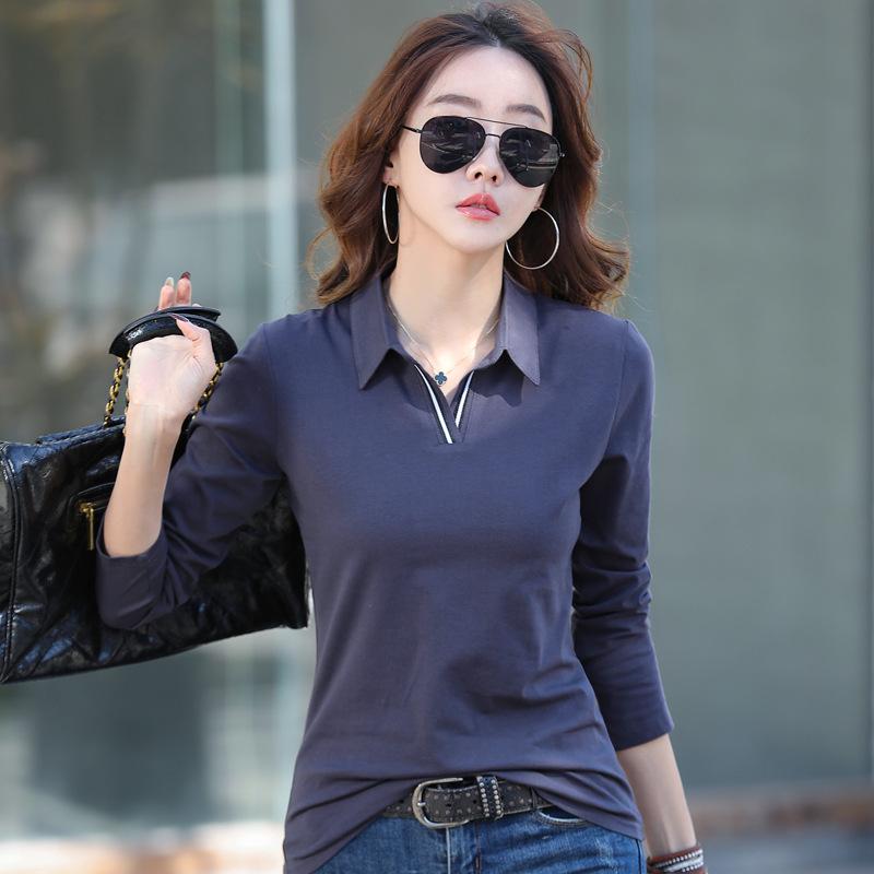 Camisa informal de algodón con solapa para mujer, Tops ajustados de manga larga para mujer, camisetas coreanas de primavera para oficina, blusa elegante para mujer
