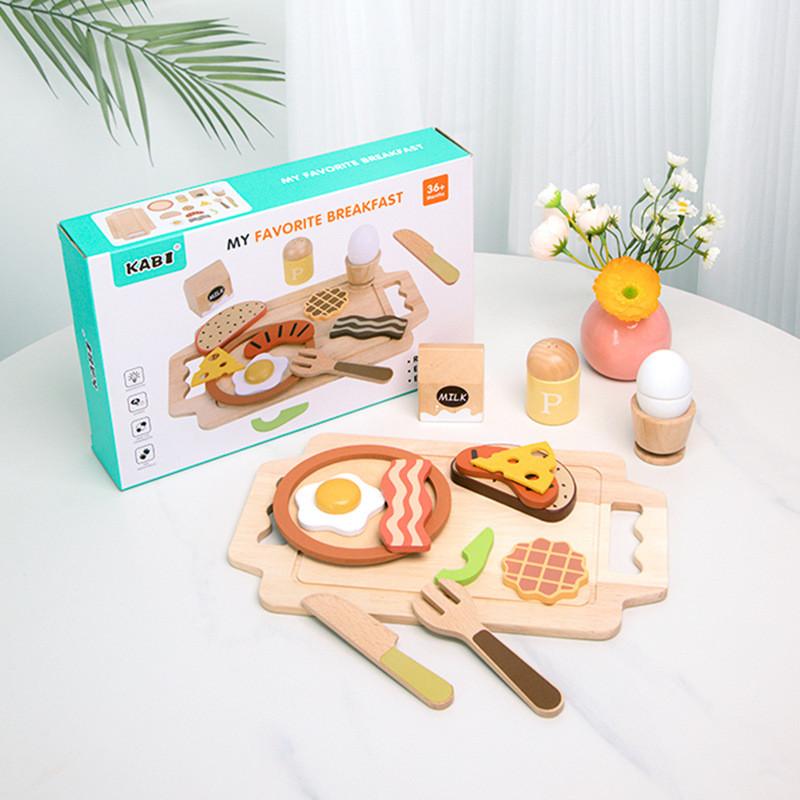 Wooden Role Play Breakfast Set For Kids With Imaginative Cooking And Cognitive Development