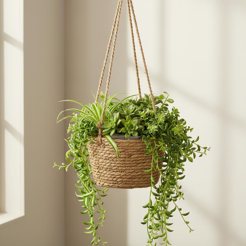 Stroh-Hängekörbe, Blumenkörbe, Geflochtene Rattan-Körbe, Hängende Orchideen-Topfpflanzen