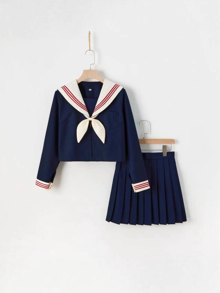 Ναυτικό Μπλε Ιαπωνική Σχολική Στολή JK Sailor Σετ με Πλισέ Μίνι Φούστα