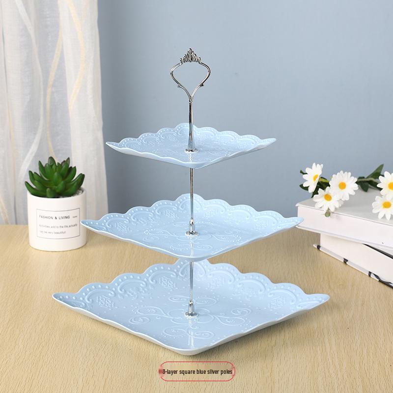 Trzypoziomowy europejski stojak na ciasto do popołudniowej herbaty - Kreatywna wielowarstwowa plastikowa taca na desery i talerz na owoce