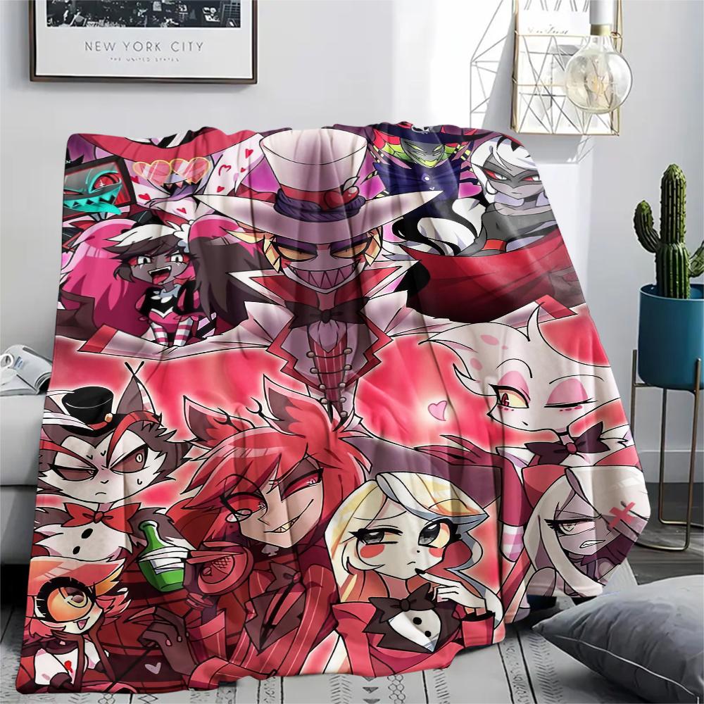 1Pc Hazbin Hotel Print Flannel Blanket, High Quality Comfortable for All Seasons, Home Decor, Warmth and Comfort, Perfect for Christmas Gifts