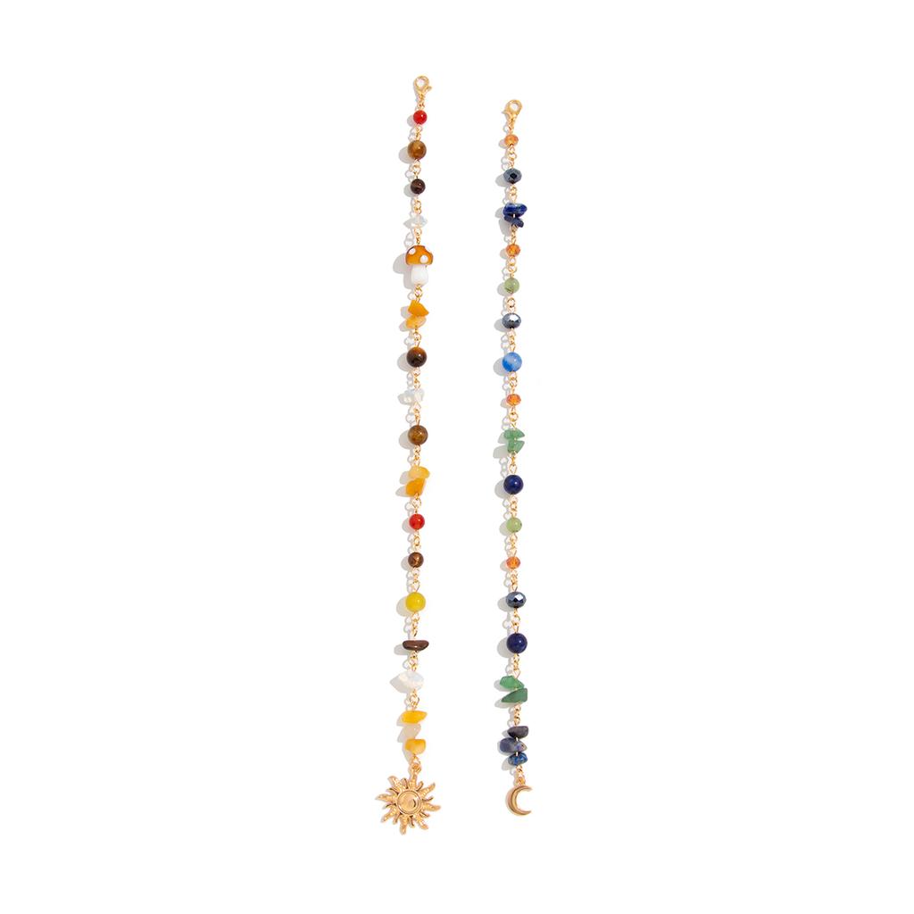 Ingemark Vintage Metal Sun Moon Pendant Hair Clip Chain Women Romantic Trendy Crystal Acrylic Beads Long Tassel Hair Accessories