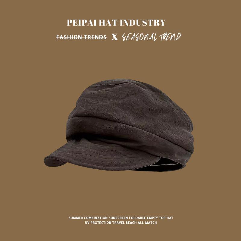 Hat, pleat, versatile, vintage painter's hat, literary casual octagonal hat, Japanese soft-brimmed hat