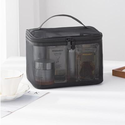 Bolsa Organizadora de Maquiagem Transparente de Nylon Manual de Grande Capacidade de Camada Dupla 2025