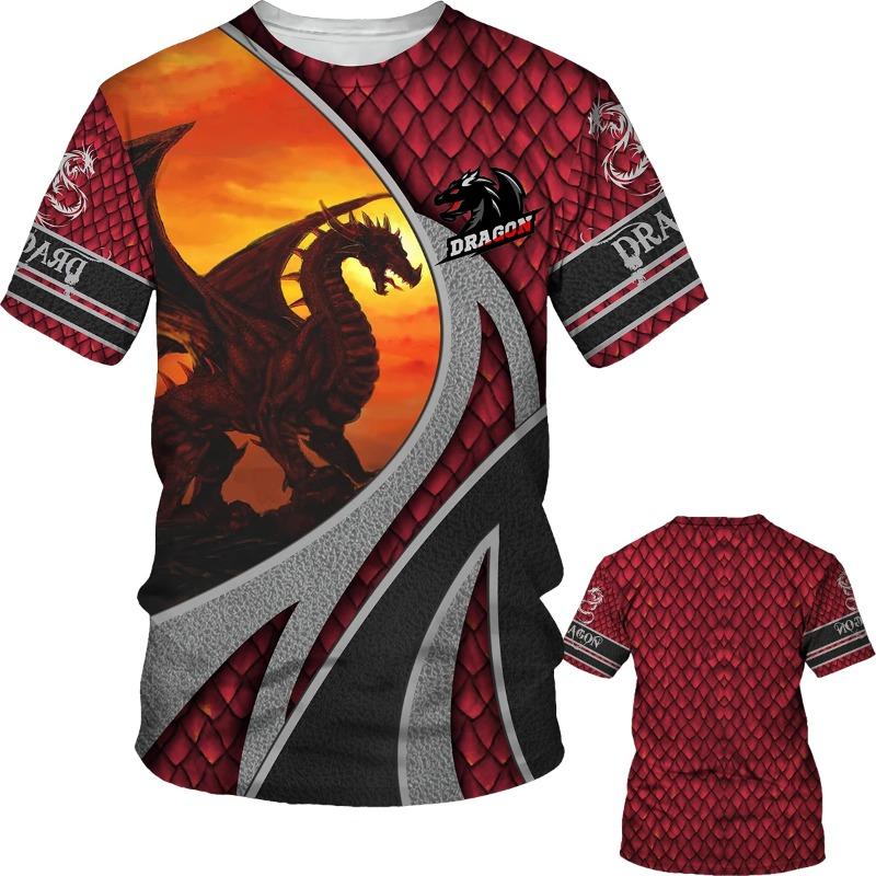 

2025 Summer men s 3D printed T-shirt Dragon graphics O collar short sleeve fashion casual loose interesting breathable tops XL