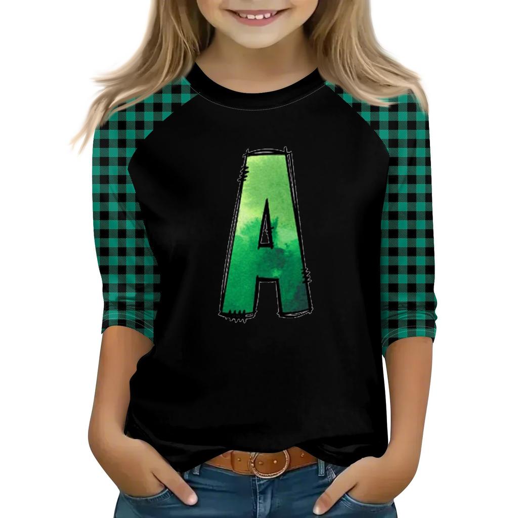 Oberteile für junge Mädchen von 4–16 Jahren, Rundhalsausschnitt, 3/4-Ärmel, T-Shirts, trendige Oberteile, Outfit-T-Shirts