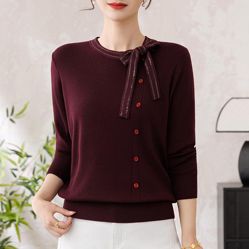 

Mom s New Spring Style: Elegant Long-Sleeve Knit Top for Middle-Aged Women XL (Recommended 110-125 jin)