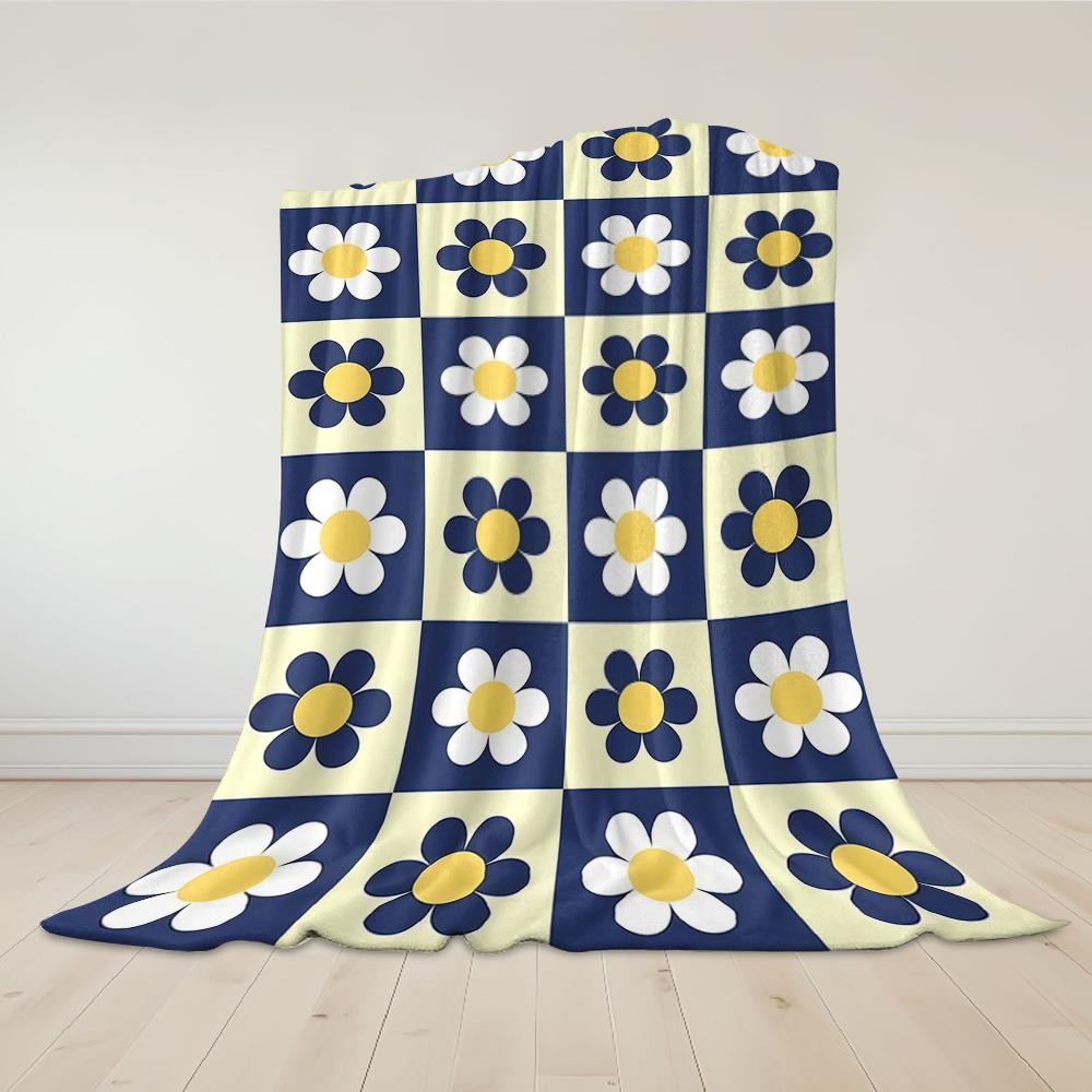 Checkerboard Flower Pattern Flannel Blanket Warm Soft Halloween Christmas Couch Warm Cozy Decorative Decor Gift For All Season