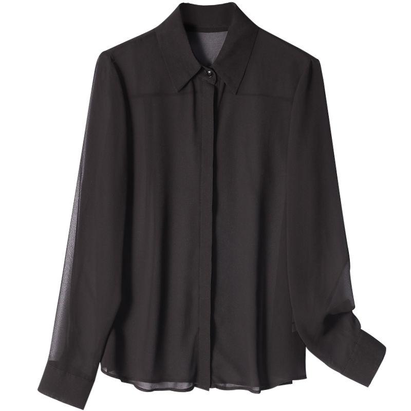 Letní móda Černá šifonová košile Dámská Dlouhý rukáv Průsvitná síťovina Ochrana před sluncem Sexy top