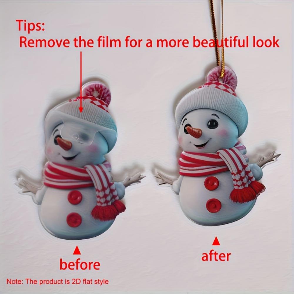 [2D Plat] 10 buc Ornamente Festive Om de Zăpadă Acrilice - Pandantiv de Crăciun, pentru Pom de Crăciun, Cadouri Ideale de Sărbători, Ornamente Stil Plat