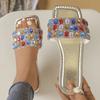 Women Slippers Mixed Color Gem Diamonds Shoes for Women 2025 New Fashion Slippers Sexy Square Toe Sandals Home Slides Women