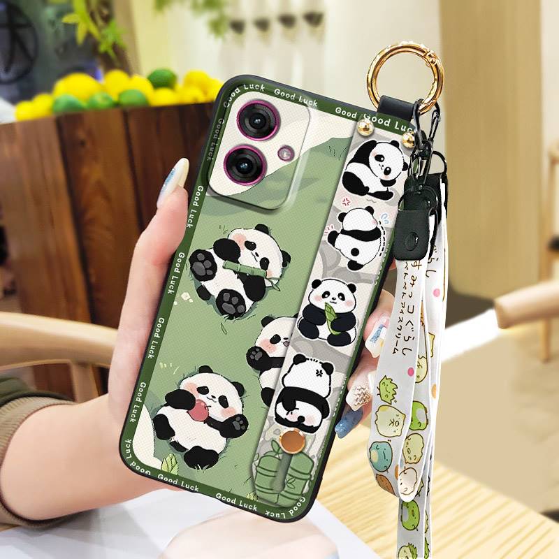 Phone Holder Wrist Strap Phone Case For MOTO G55 5G Fashion Design Wristband Panda Kickstand Cute Soft case Anti-dust