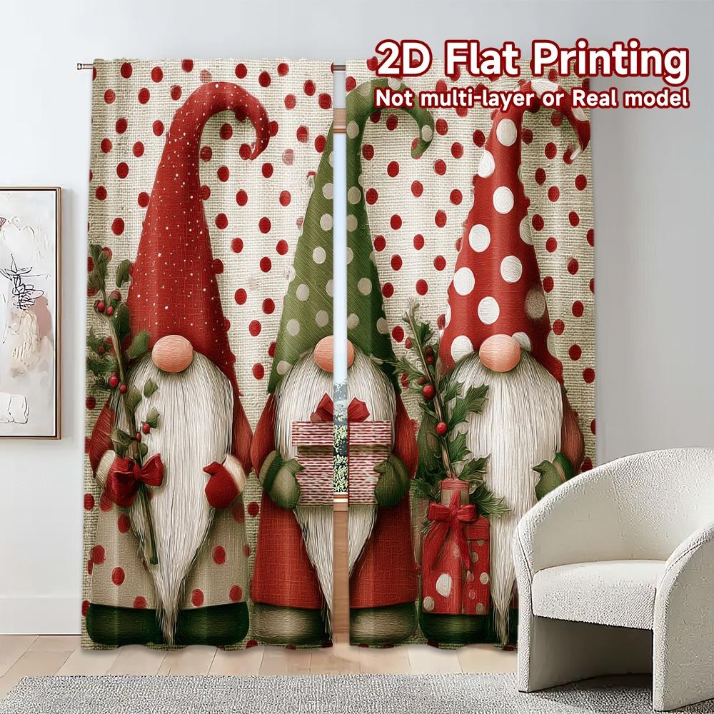 Set Of 2 Flat Printing Jit Curtains Without Rod Festive Gnomes Popular Creative Versatile Fabric All Made Polyester