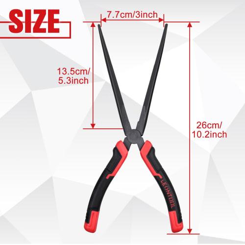 LEONTOOL Long Nose Pliers, Extra Long Needle Nose Pliers, Straight, Non-Slip, Serrated, Mechanic Pliers, 135mm Tip Length, For Gripping, Bending, Clam