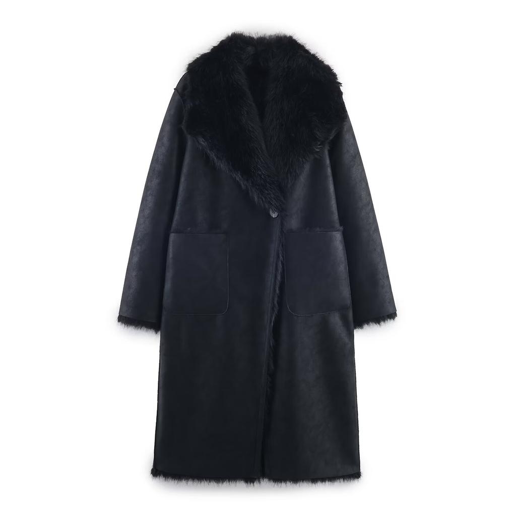European and American style, wholesale women's clothing fashion and versatile temperament double-sided two-sided artificial fur effect coat