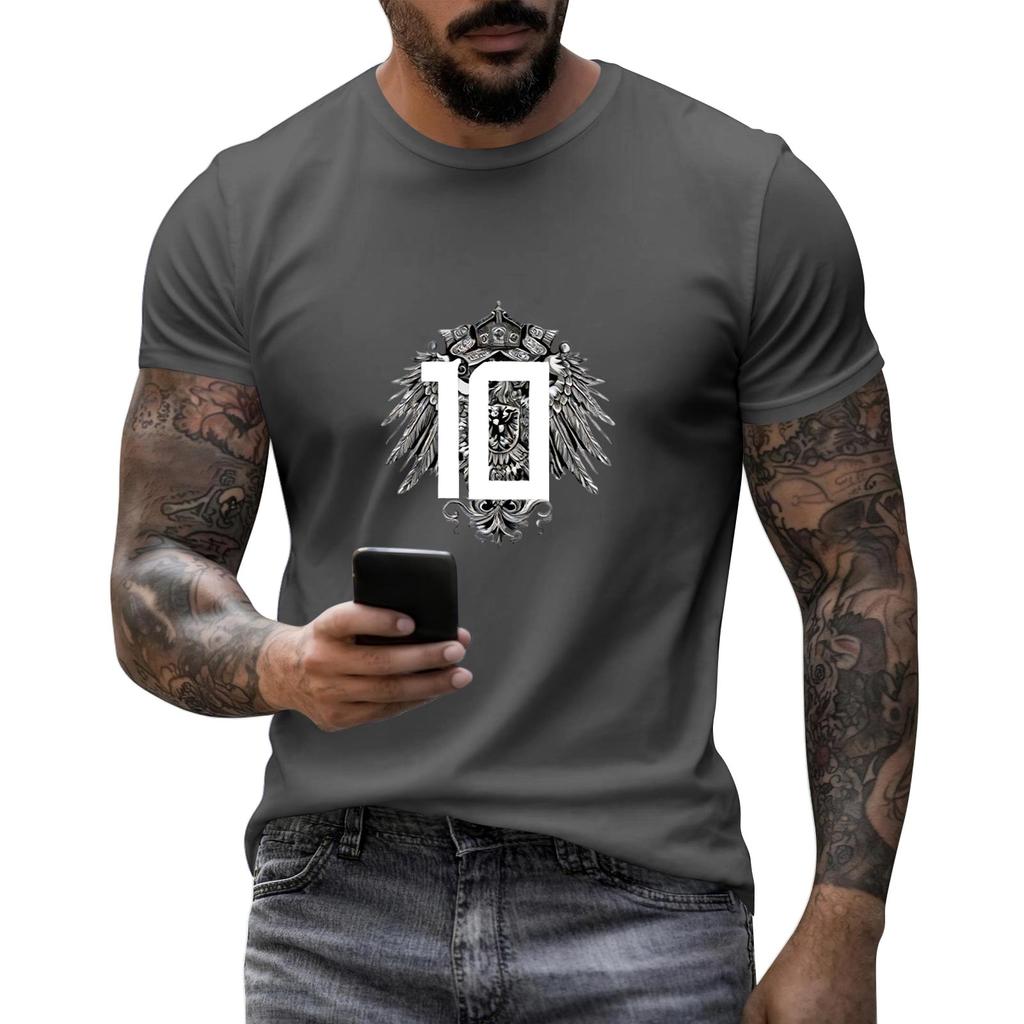 Men's Short Sleeve Crew Neck T-Shirt Germany Graphic Print Split Design Casual Top for Everyday Wear