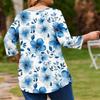 Women's Fashionable Casual Floral Print Plus Size Three-Quarter Sleeve Round Neck Top With Curved.