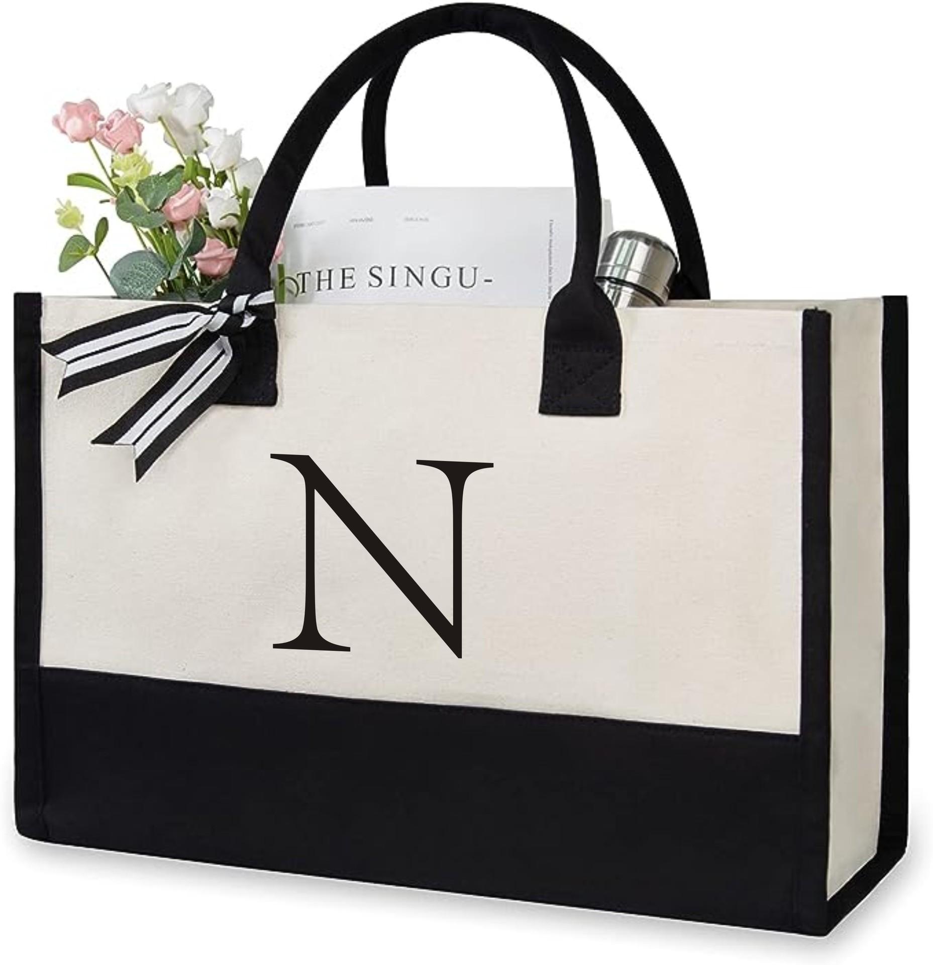 Große Tragetasche, modische Canvas-Tasche mit Buchstaben und Blumen, tragbar, für den Strand, Schultertasche, Shopping, lässige Strandtasche, Handtasche