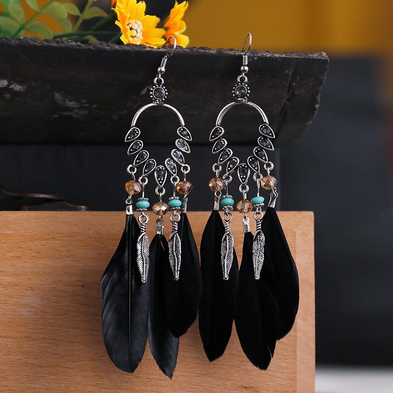 Bohemian Long Tassel Feather Earrings - Trendy Douyin-Inspired Design for Women