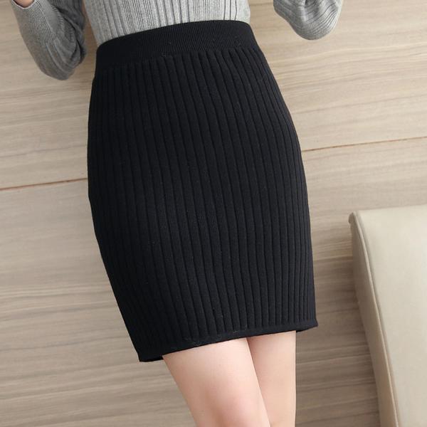 

Весенне-осенняя короткая трикотажная юбка с разрезом по подолу, однотонная короткая юбка для женщин, утягивающая и стройнящая, облегающая бедра, эластичная талия, юбка до половины длины XL чёрный