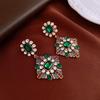 Vintage Rhombus Floral Drop Earrings - Retro Light Luxury, High-End Niche Court Style