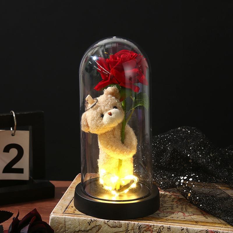 Artificial Rose Flowers Eternal Rose LED Valentine Day Gifts Foil Flower in Glass Cover Simulation Rose Flower Mothers Day Gift
