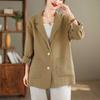 Blazers Casuales de Algodón y Lino Chaqueta para Mujer Primavera Retro Color Sólido Holgado Combinable Blázer Top