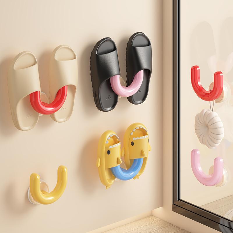 Bathroom Suction Cup Slipper Holder Space Saving U Slipper Storage Rack No Drill Multi-Purpose Organizer Multi Scene Storage