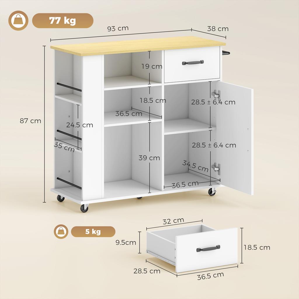 Mobile da Cucina con Cassetto, Armadietto e Ripiano Regolabile, Bianco