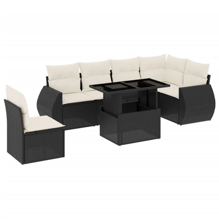 VidaXL Salon de jardin 7 pcs avec coussins noir résine tressée 3268566