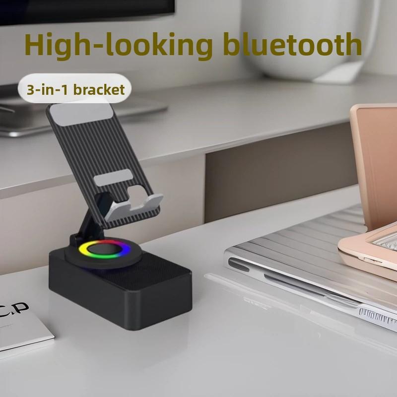3-in-1 Mobile Phone Holder, High-value Bluetooth Small Speaker, Rotatable and Foldable Lights, Desktop Multi-function Stereo