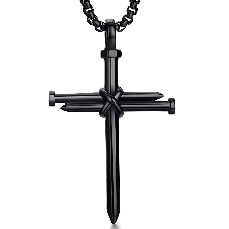 Funky Easter Stripe Cross Cool Pendant Necklace, Men's Trendy Stainless Steel Necklace Fashion Accessories