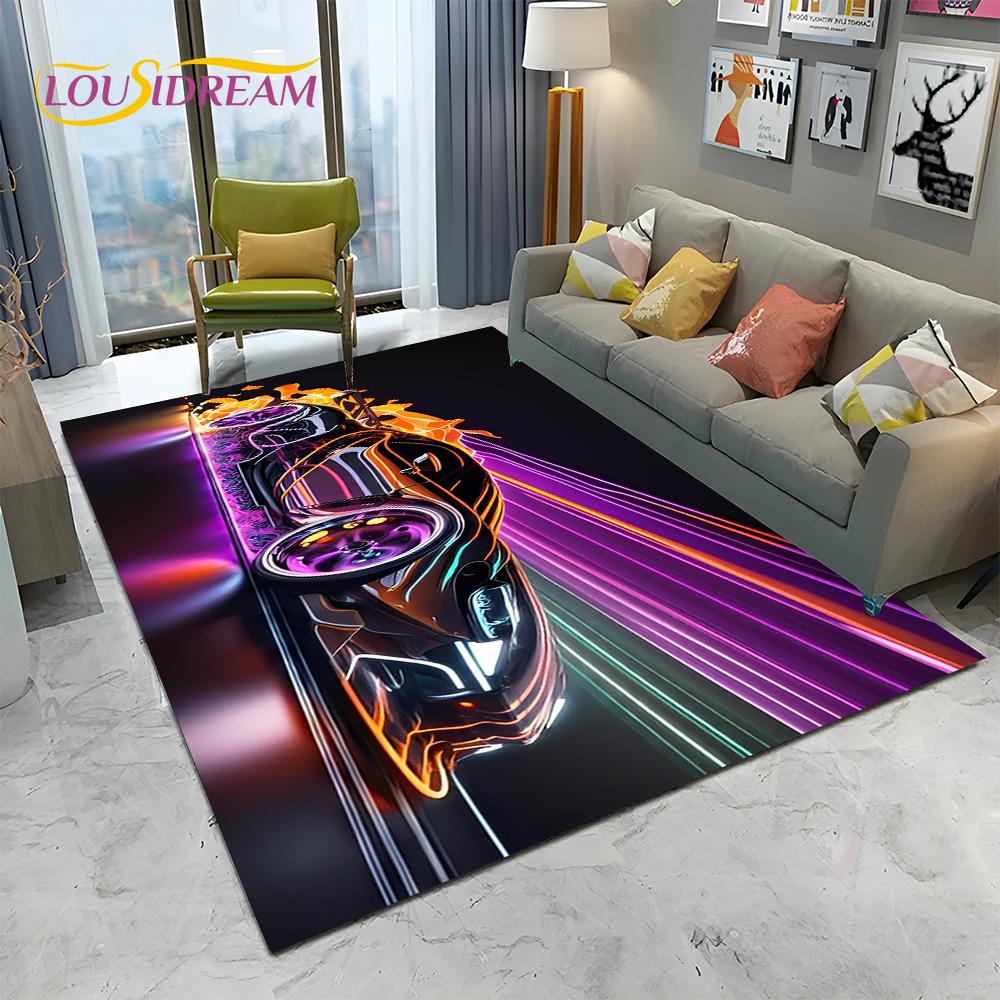 HD Concept Car 3D Future Sports Car Cartoon Carpet Rug for Home Living Room Bedroom Sofa Doormat Decor,kids Non-slip Floor Mat