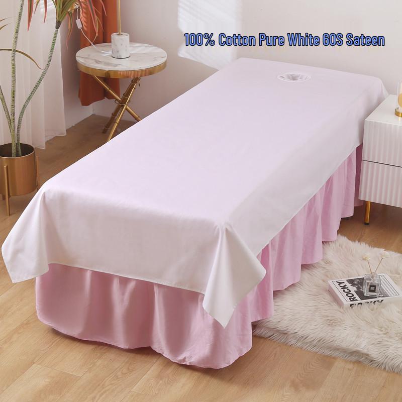 Custom White Cotton Salon Bed Sheets with Face Hole for SPA & Massage