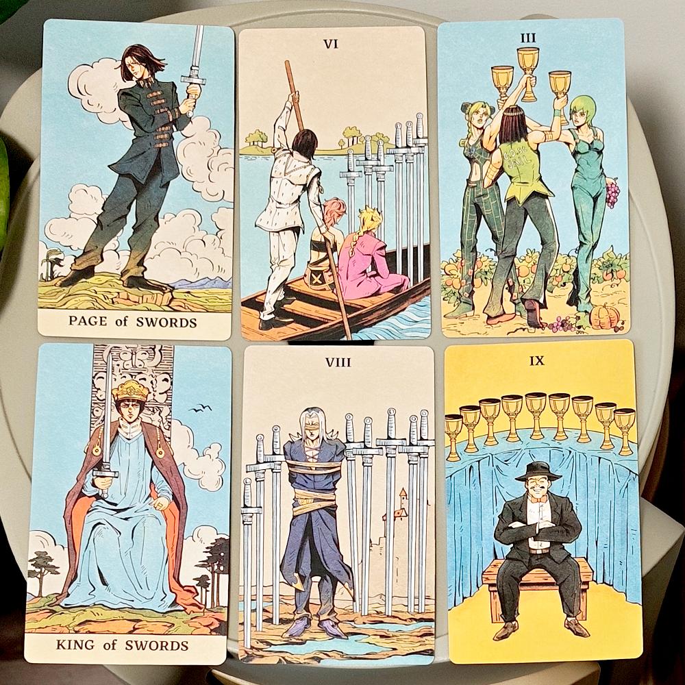 JOJO Tarot Cards Deck in Rigid Box, 80 Pcs Double-Sided Embossed Anime Tarot Cards Bizarre Adventure Tarot Deck 12x7cm