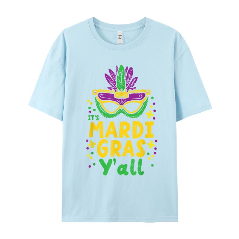 Its Mardi Gras Yall Mask Tshirt Normal Short Sleeve Newest Round Neck 100 Cotton Tees Letter Teeshirt Husband Valentine Day