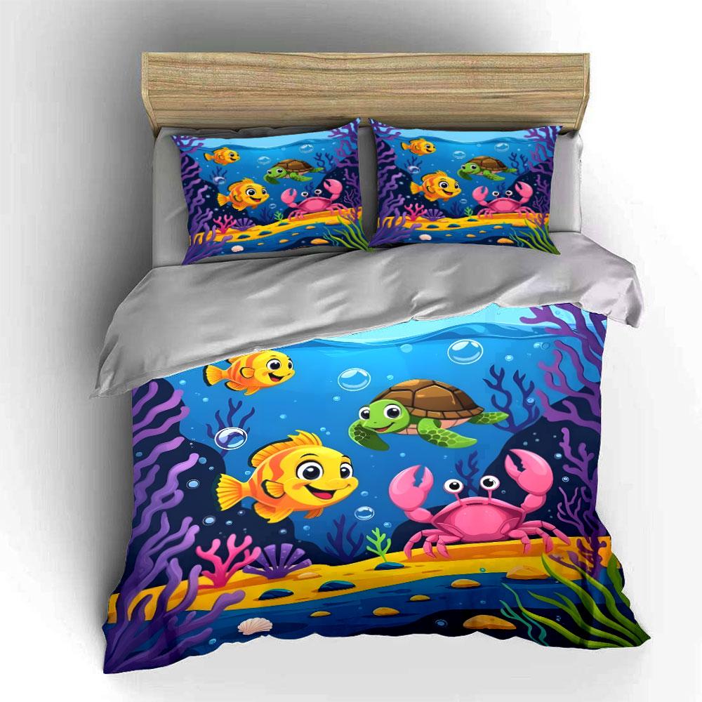 "Underwater Friends Kids Decor Set" kid's and adults' bedroom decor, Exquisite three-piece bedding set gift